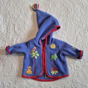 Hanns Andersson boys size 50 or 0-3 months blue fleece embroidered sweater VGUC